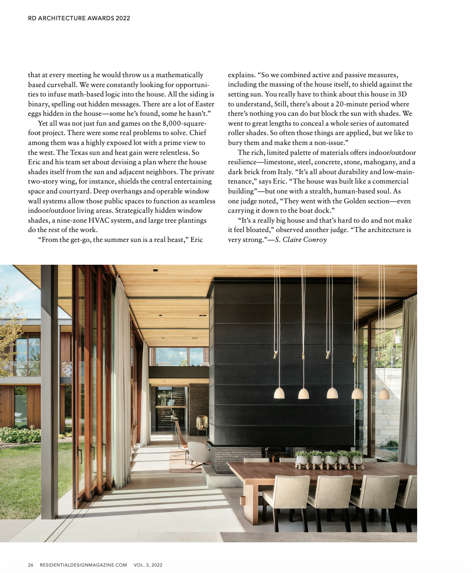 Residential Design Magazine — 2022 Residential Design Awards, Honor Award: Water’s Edge Residence (3 of 4)