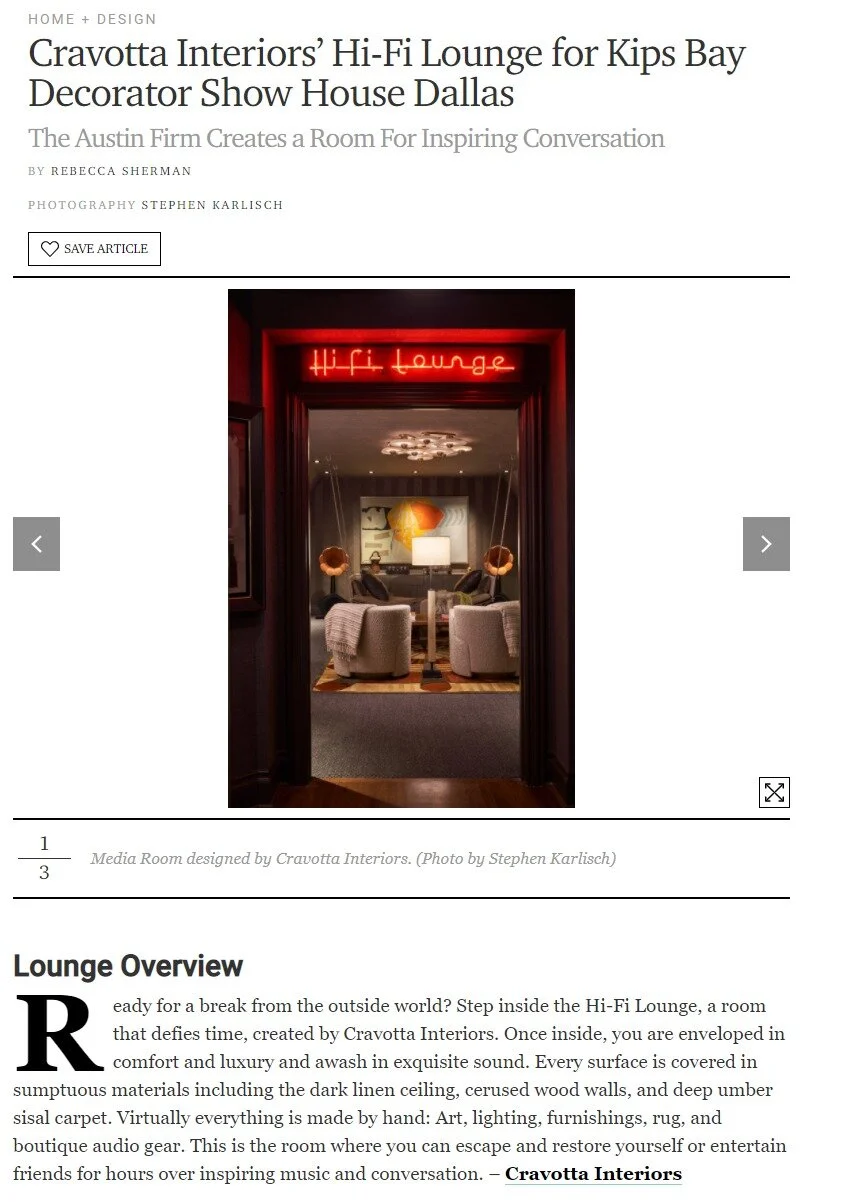 PaperCity Magazine — Cravotta Interiors’ Hi-Fi Lounge for Kips Bay Decorator Show House Dallas