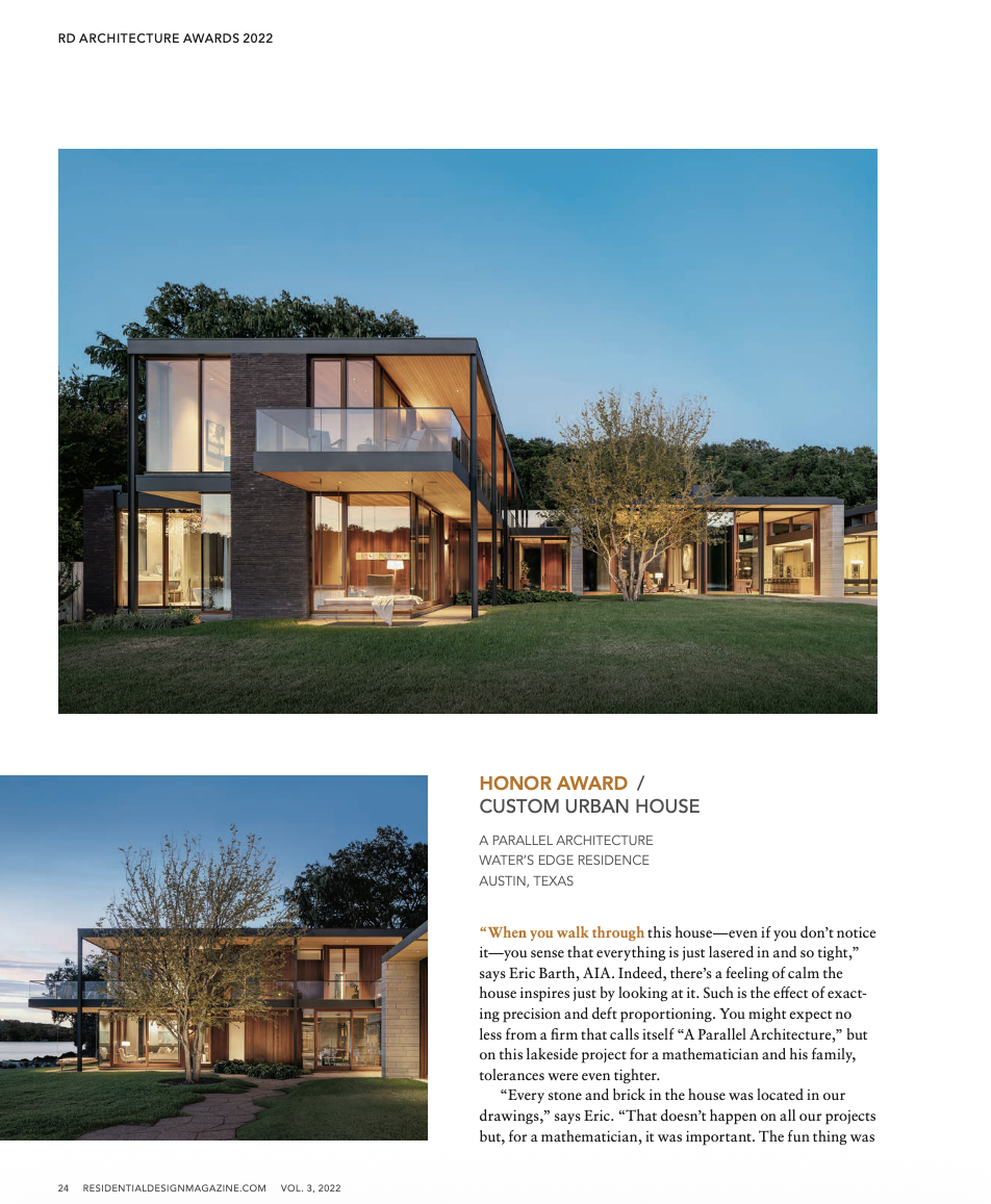 Residential Design Magazine — 2022 Residential Design Awards, Honor Award: Water’s Edge Residence (1 of 4)