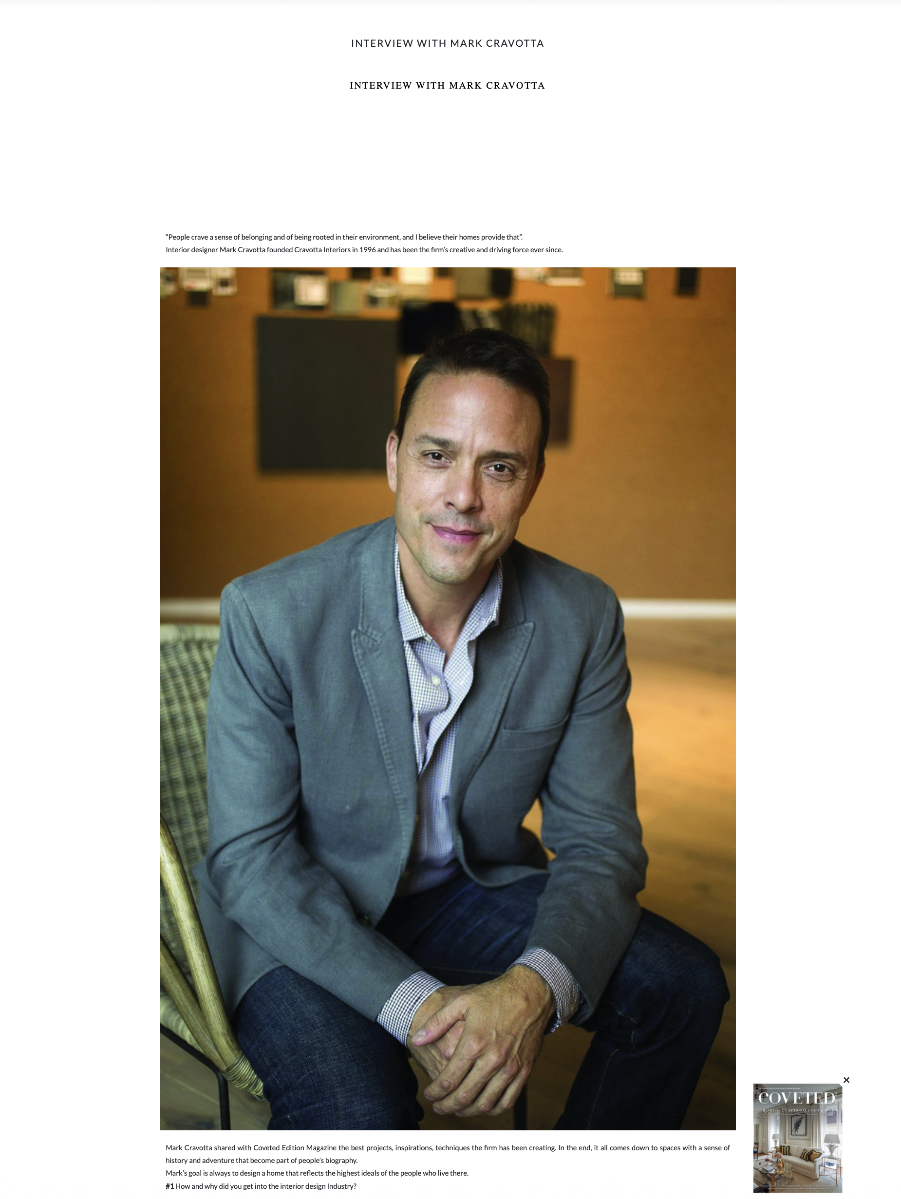 Covet Edition — Interview with Mark Cravotta (1 of 4)